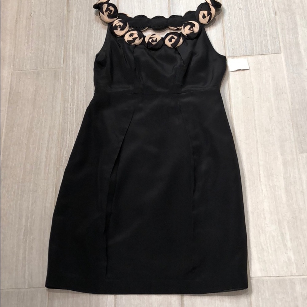 Black Dress with Cream & Black Flower Detail